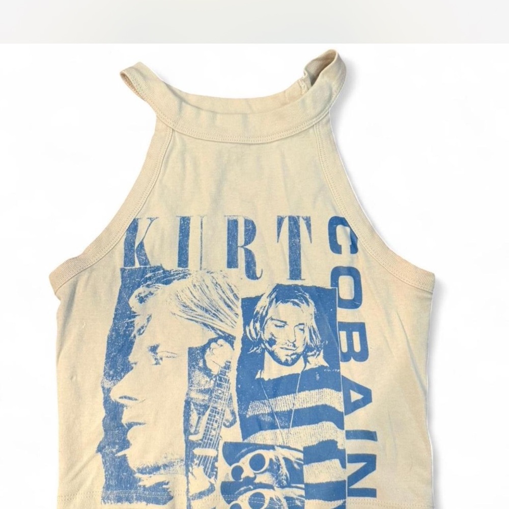 American Eagle Outfitters Graphic Crop Top - Cream and Blue